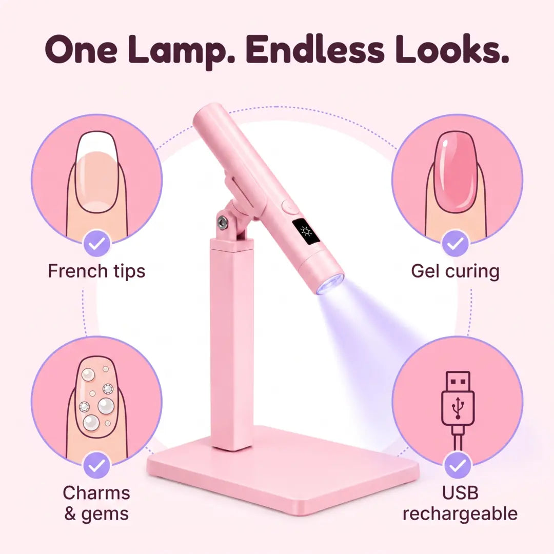 💅 Nail Art Made Easier ✨ Rechargeable Mini UV/LED Nail Flash Cure Lamp with Adjustable Stand