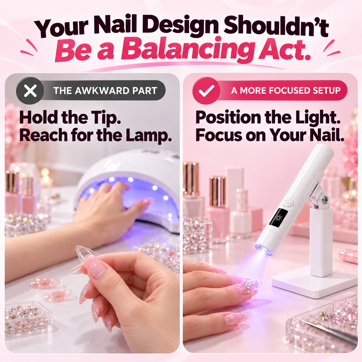 💅 Nail Art Made Easier ✨ Rechargeable Mini UV/LED Nail Flash Cure Lamp with Adjustable Stand