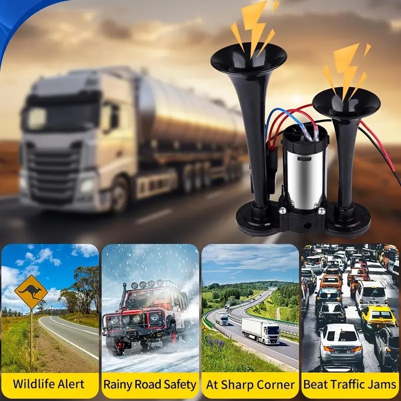 📢 150dB Super Loud Train Horn Kit | Universal 12V Dual Air Horn For Trucks & Cars