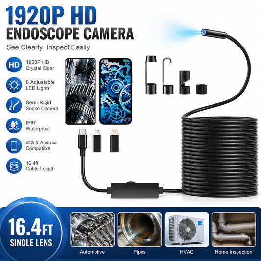 VeroView™ Smart Snake Camera: 16.4ft Semi-Rigid Inspection Borescope with 8 Adjustable LEDs | Universal iOS & Android Compatibility 📱🛠️