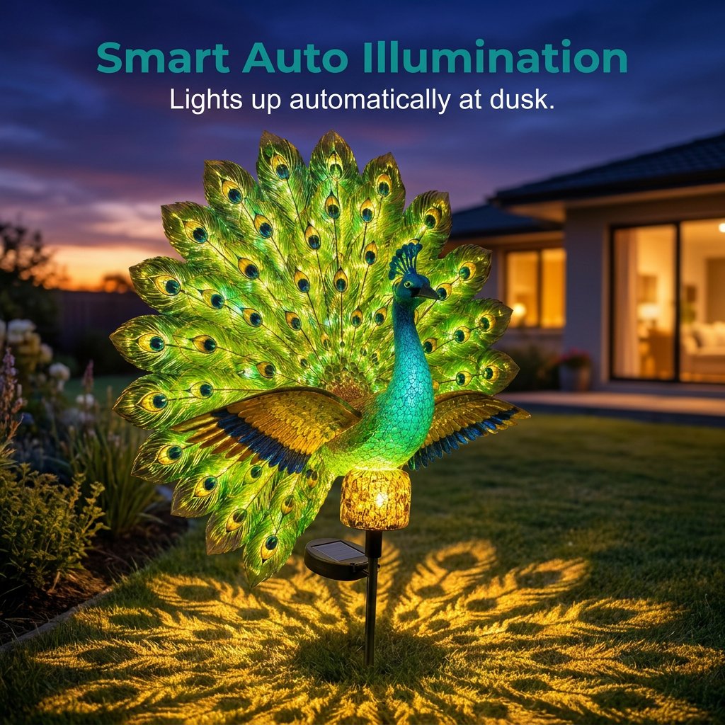 🔥 Last Day 49% OFF 🦚Solar Peacock Garden Light, Dynamic Moving Wings & Tail Decorative Yard Lamp✨