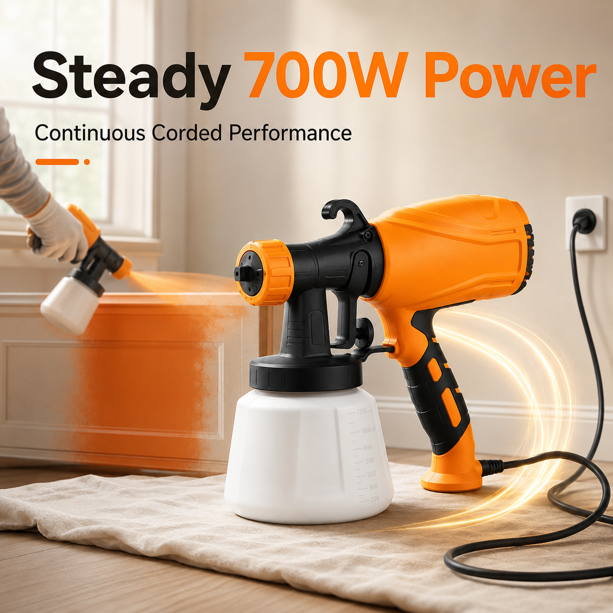 🚚 Free Shipping🎨 Fast & Even Painting! 700W Electric Paint Sprayer (1200ml) – No Brush Marks!