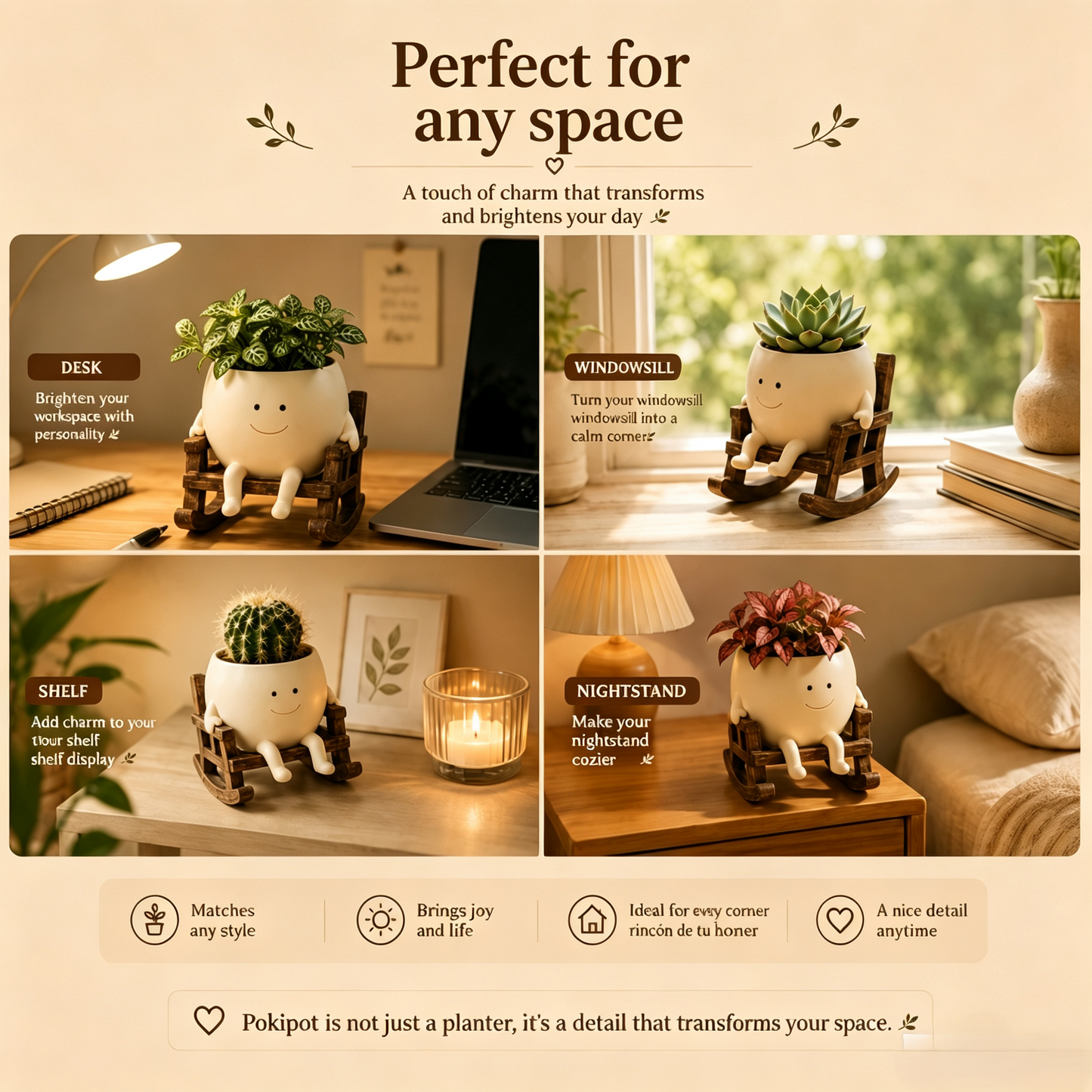 🍀Pokipot™ Happy Flowerpot,Cute Lazy Smile Character Planter Pot🪴