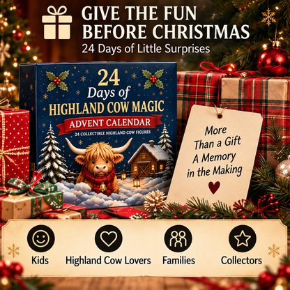 ⏳ Last Day 49% OFF –🐮24-Day Highland Cow Advent Calendar, Christmas Countdown Gift Box with Collectible