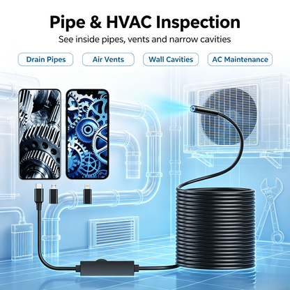 16.4ft HD Endoscope Camera for iPhone & Android, Multi‑Interface Industrial Endoscope for Car, Pipe, HVAC Repair