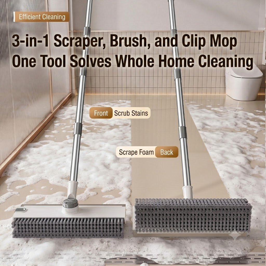 🏡3-in-1 Adjustable Floor Scrub Brush – 360° Rotating Cleaning Tool🧹
