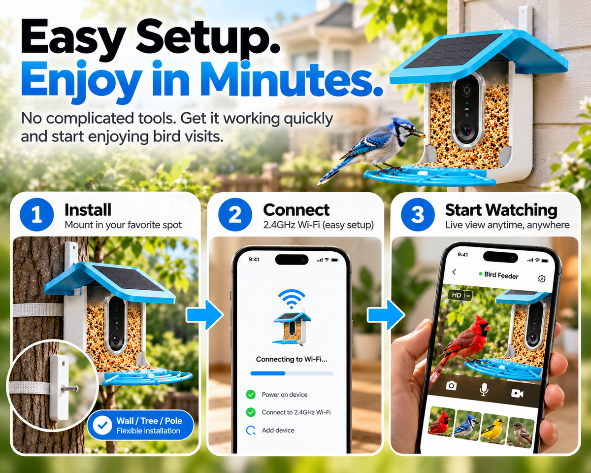 🔥Limited Time 50% OFF🦜Smart Bird Feeder - AI Bird Recognition, High-Definition Camera Monitor, Solar-Powered Pet Feeder