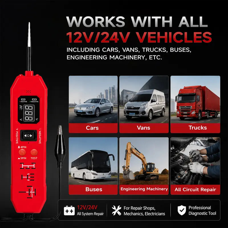 🔥Limited-time 49% off🔥🚗 DW833 Automotive Circuit Relay Tester ⚡ 12V/24V Digital Auto Diagnostic Probe