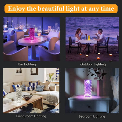 🔥Low Price Promotion💥16 Colors Rose Rays Rechargeable  Crystal Diamond Table Lamp With Touch Control