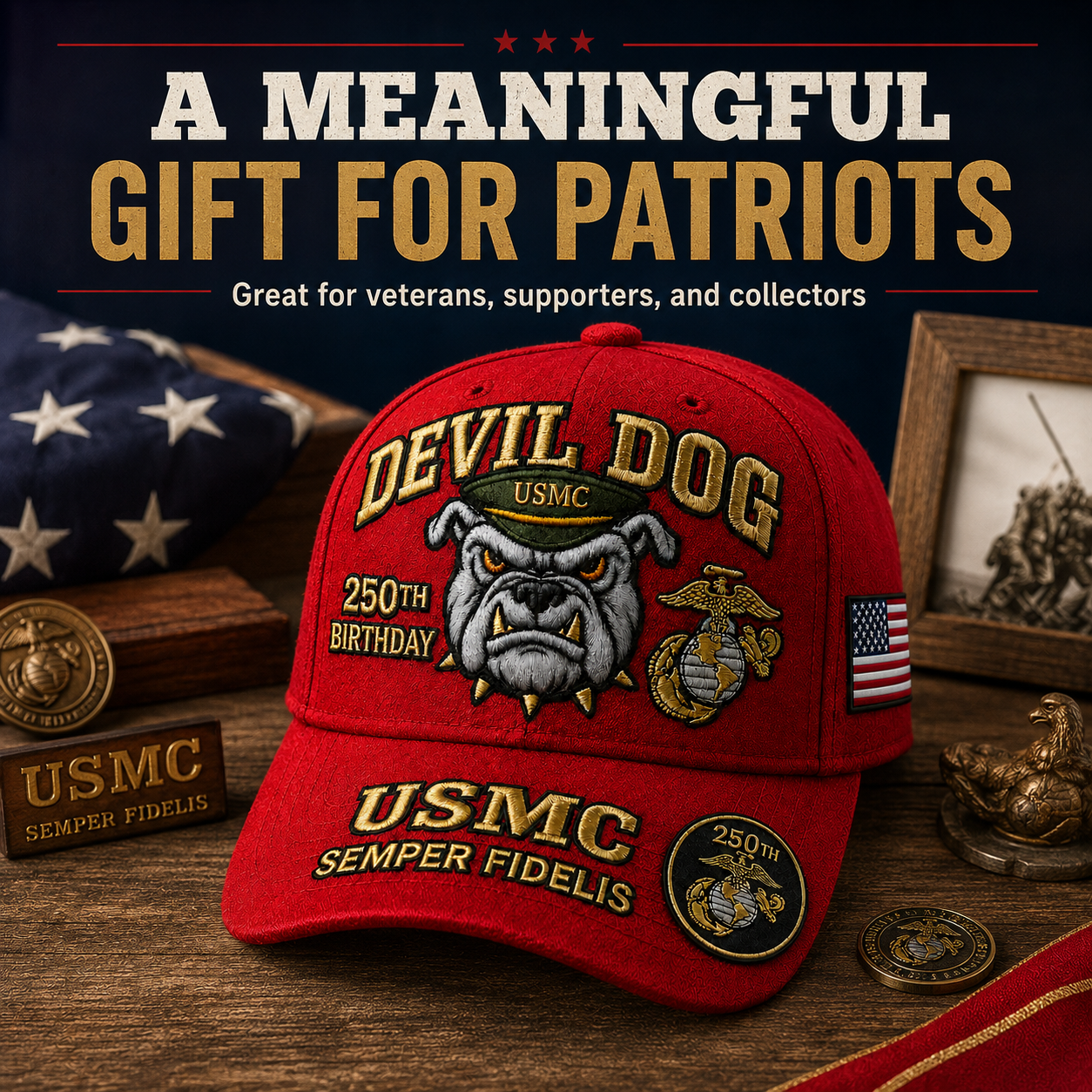 🔥 Father’s Day Sale - ❤️Devil Dog USMC 250th Birthday Commemorative Embroidered Cap（Printed） 🇺🇸