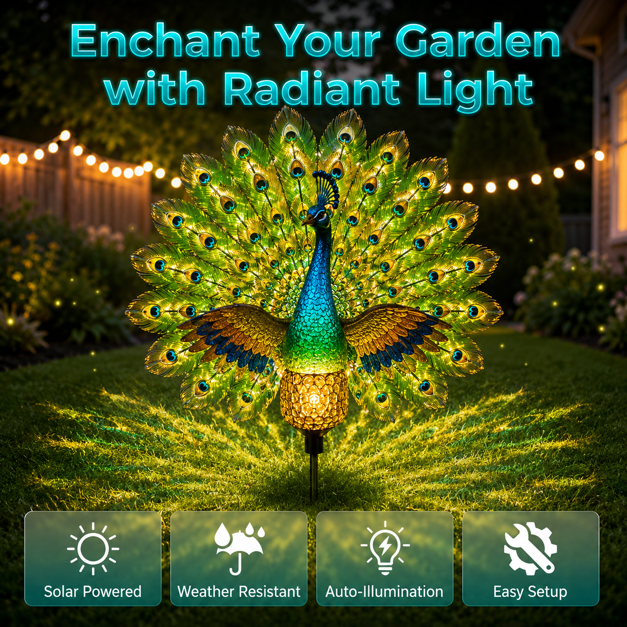🔥 Last Day 49% OFF 🦚Solar Peacock Garden Light, Dynamic Moving Wings & Tail Decorative Yard Lamp✨