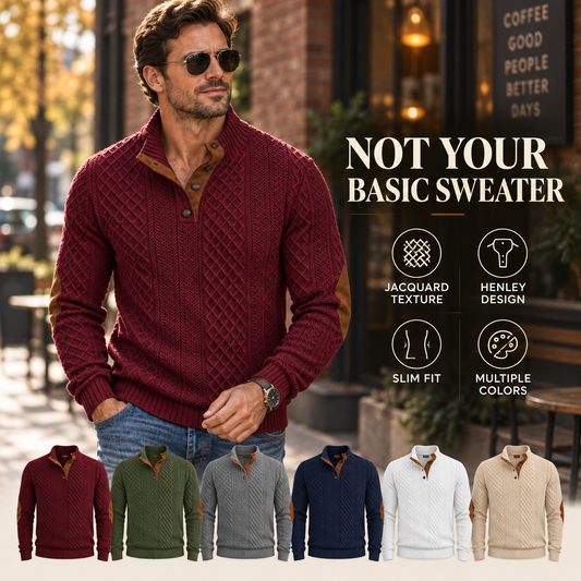 ⚡50% OFF🧶Handmade Knit Henley Sweater✨ Soft, Warm & Fashion