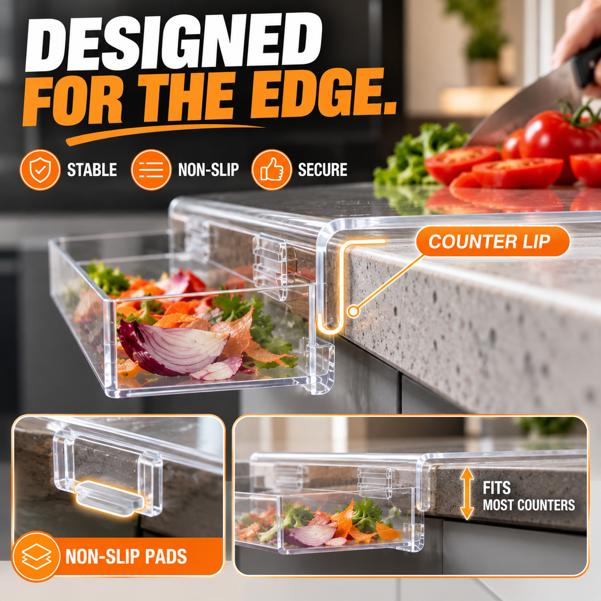 ⚡ 50% OFF🔪 Acrylic Cutting Board✨ Built-In Waste Container & Counter Lip