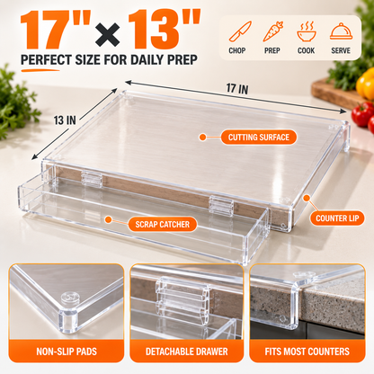 ⚡ 50% OFF🔪 Acrylic Cutting Board✨ Built-In Waste Container & Counter Lip