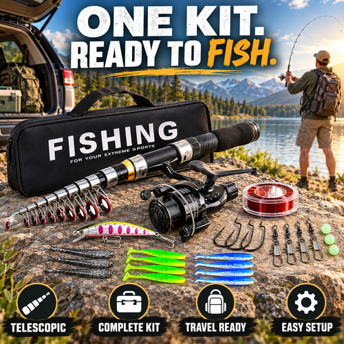🎣 50% OFF✨🐟 Complete Travel Fishing Gear Set‑Telescopic Fiberglass Rod with Storage Bag 🎒