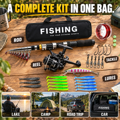 🎣 50% OFF✨🐟 Complete Travel Fishing Gear Set‑Telescopic Fiberglass Rod with Storage Bag 🎒