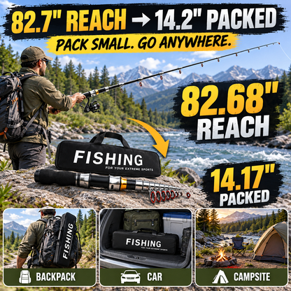 🎣 50% OFF✨🐟 Complete Travel Fishing Gear Set‑Telescopic Fiberglass Rod with Storage Bag 🎒