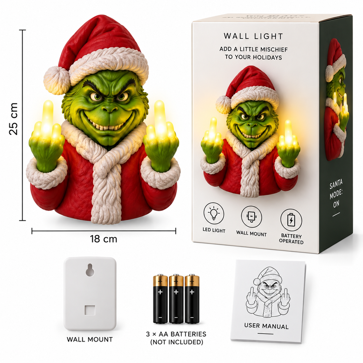 🎄NaughtyGlow Mischief Glow Christmas Wall Light | Funny Battery-Powered LED Holiday Decor