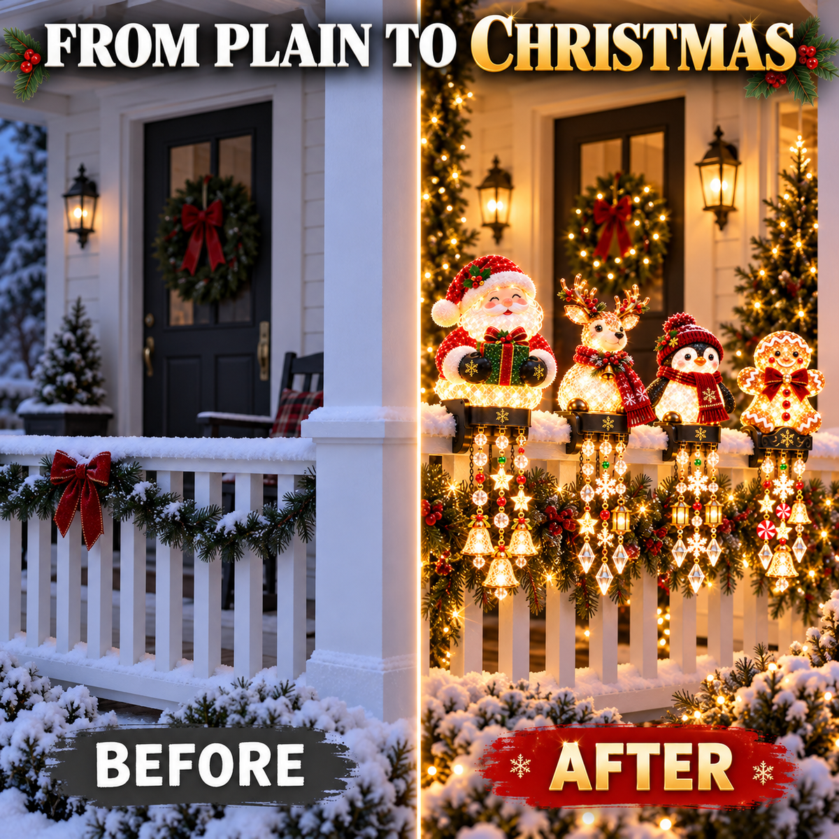🔥Limited Time-50% OFF🎅 Christmas Porch Railing Lights✨ 4 Festive Characters, Bright & Cheerful