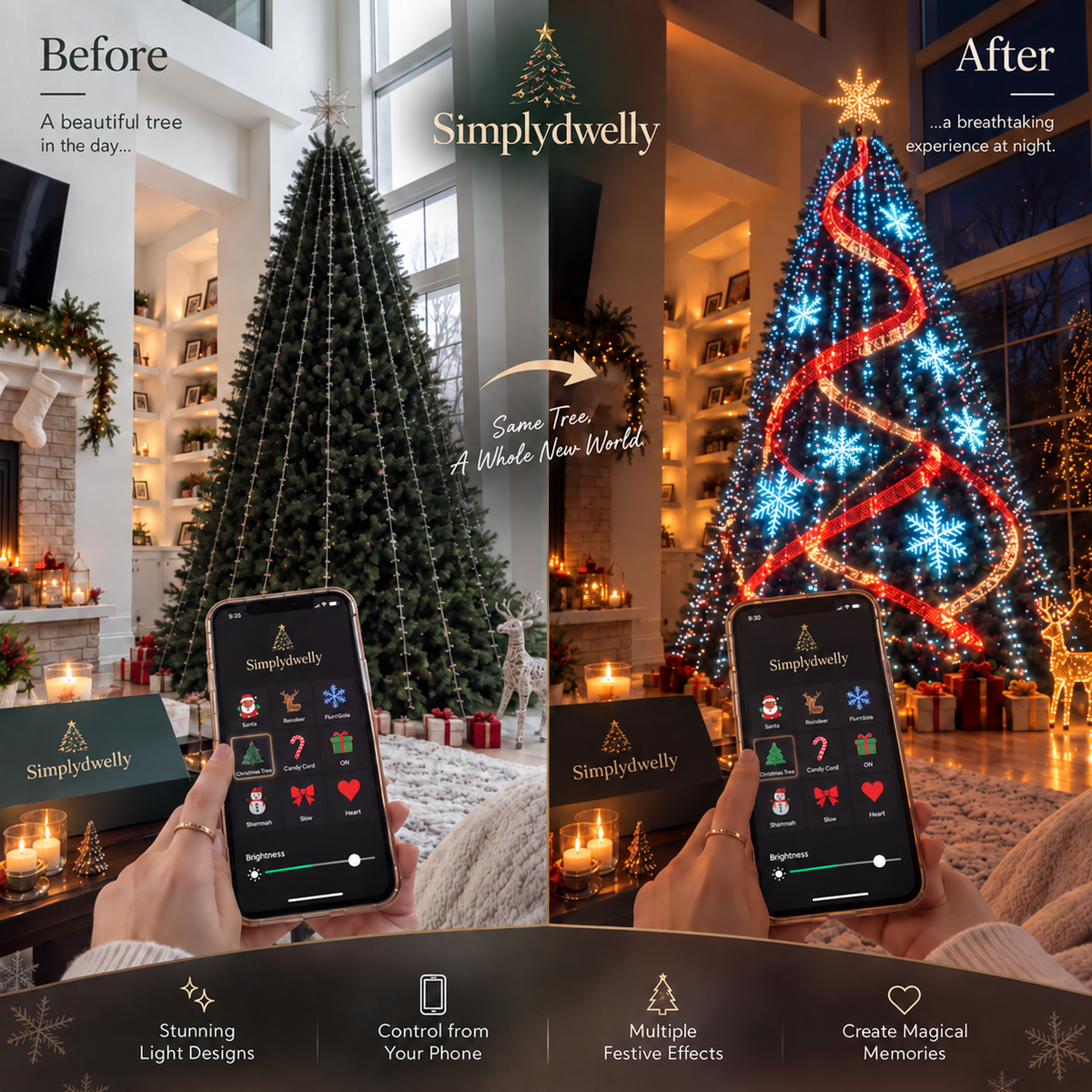 🎄 Smart Animated Christmas Tree Lights | App-Controlled LED Holiday Display ✨