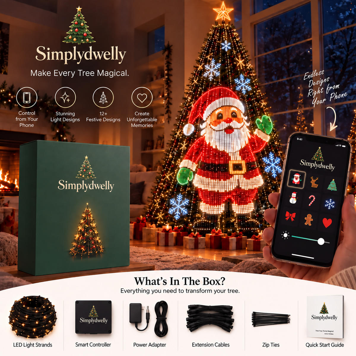 🎄 Smart Animated Christmas Tree Lights | App-Controlled LED Holiday Display ✨