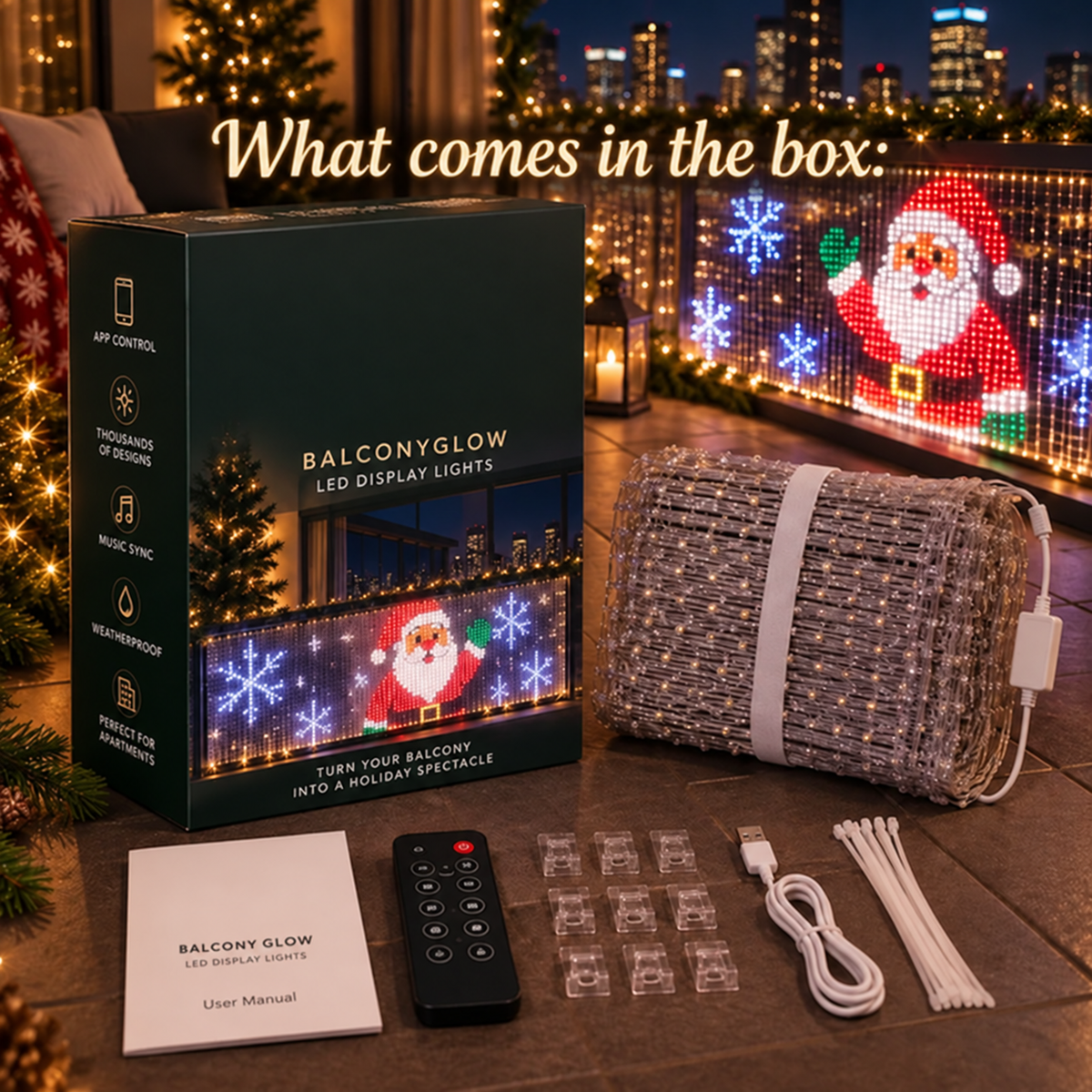 🎄 Smart App-Controlled LED Curtain Lights – Animated Holiday Balcony Display