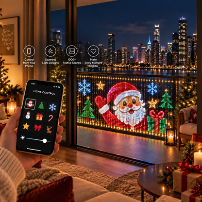 🎄 Smart App-Controlled LED Curtain Lights – Animated Holiday Balcony Display
