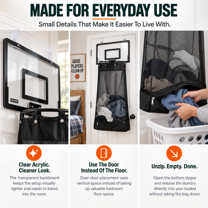 🏀 2-in-1 Door Hanging Laundry Basket with Basketball Hoop – Fun & Functional Storage!