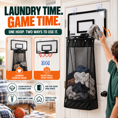 🏀 2-in-1 Door Hanging Laundry Basket with Basketball Hoop – Fun & Functional Storage!