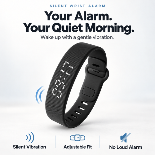 ⌚ Silent Vibration Alarm Clock – Wrist-Worn Wearable Wake-Up Device for Heavy Sleepers, Partner-Friendly Quiet Alarm with 2 Intensity Levels, 3 Alarms & 14+ Day Battery