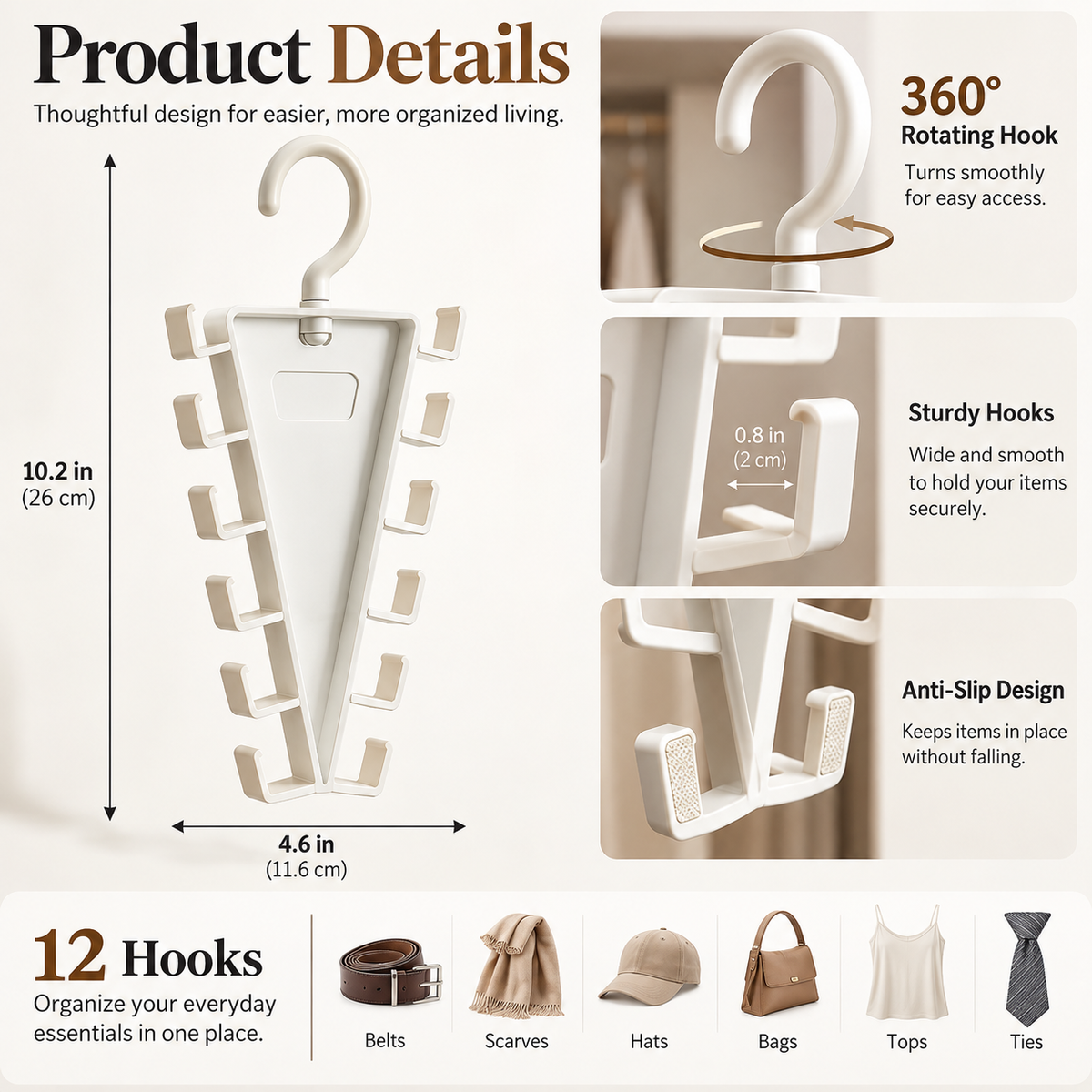 💥 BUY 1 GET 1 FREE 👗V-Shaped 12-Hook 360° Rotating Closet Organizer✨ Save Space & Stay Organized