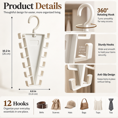 💥 BUY 1 GET 1 FREE 👗V-Shaped 12-Hook 360° Rotating Closet Organizer✨ Save Space & Stay Organized
