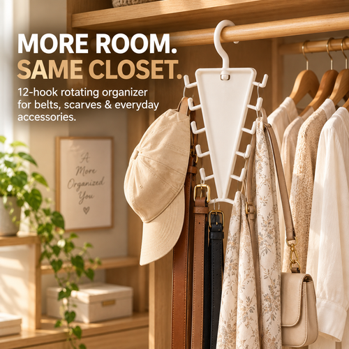 💥 BUY 1 GET 1 FREE 👗V-Shaped 12-Hook 360° Rotating Closet Organizer✨ Save Space & Stay Organized