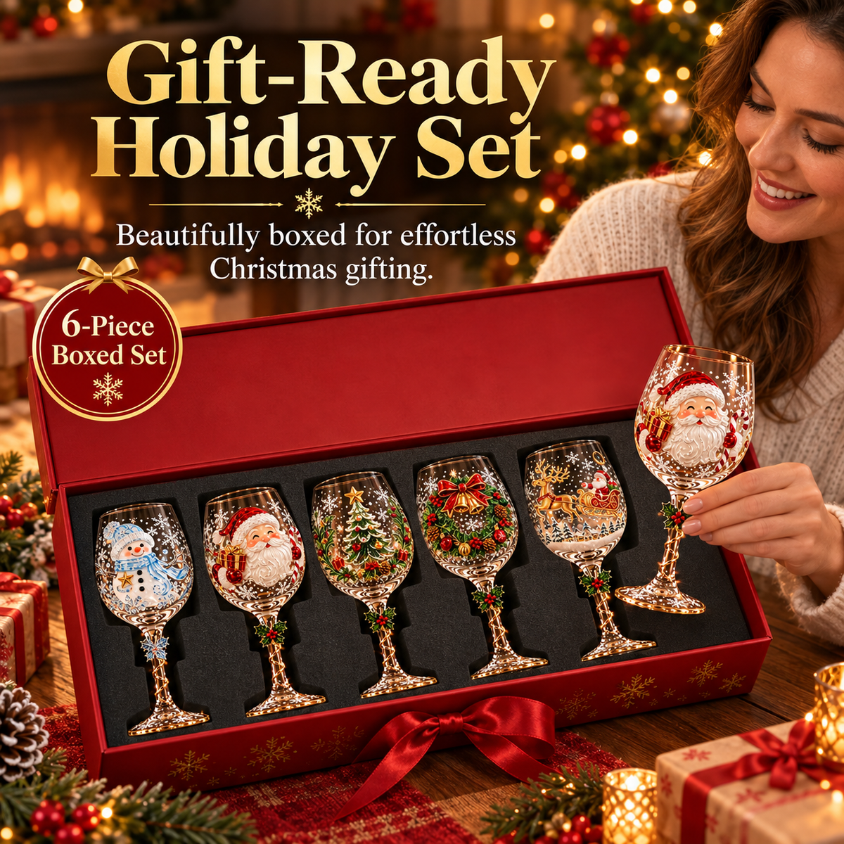 🎄 Christmas Hosting Essential | 6-Piece Festive 3D Wine Glass Gift Set