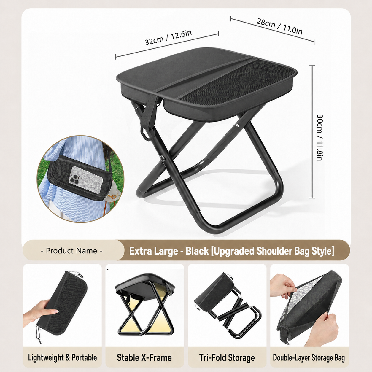 Limited Time 49% OFF | Portable Folding Stool with Storage Bag for Camping, Fishing & Travel