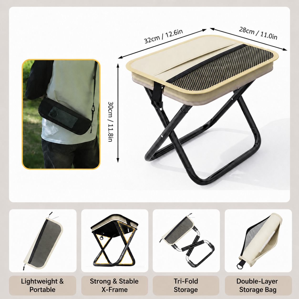 Limited Time 49% OFF | Portable Folding Stool with Storage Bag for Camping, Fishing & Travel