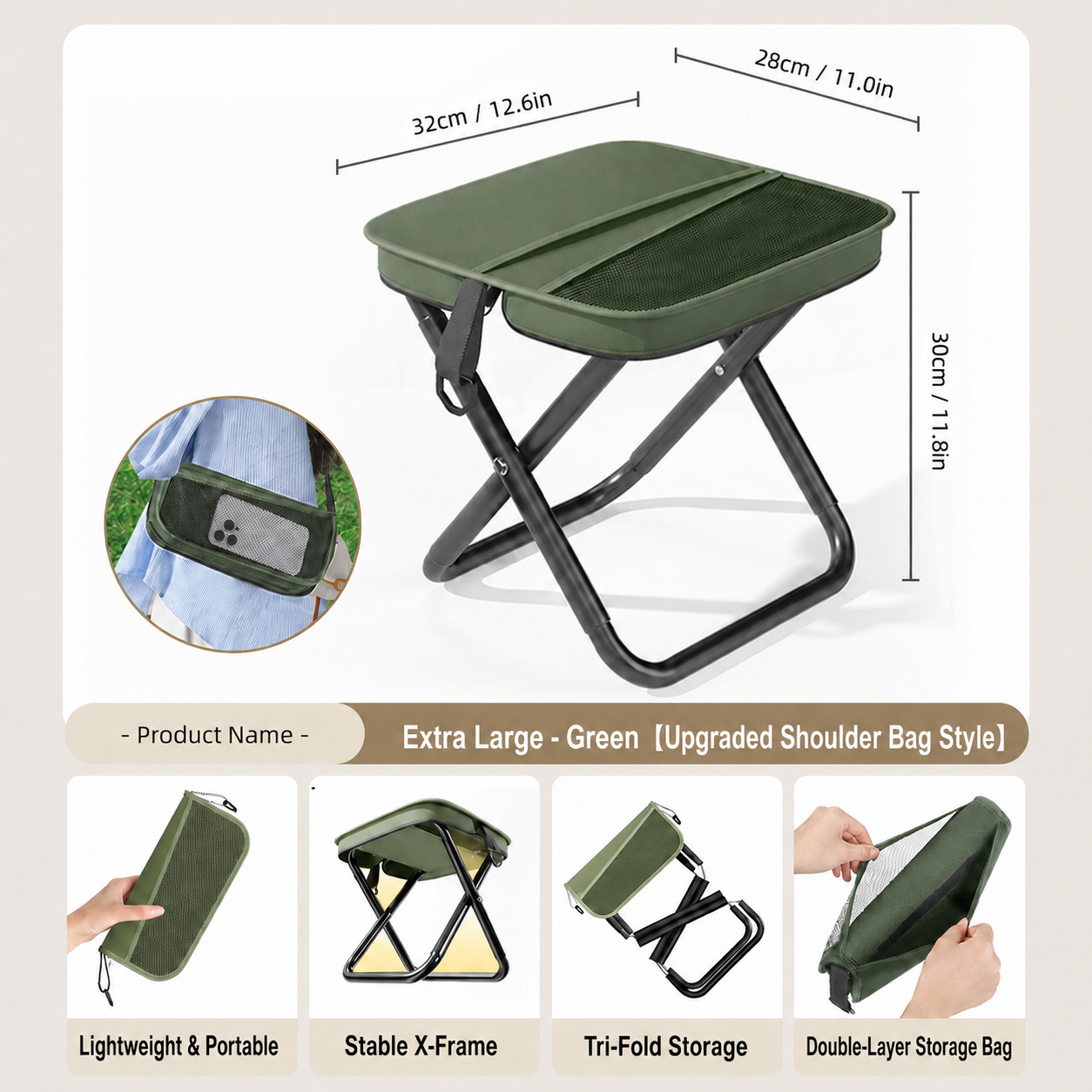 Limited Time 49% OFF | Portable Folding Stool with Storage Bag for Camping, Fishing & Travel