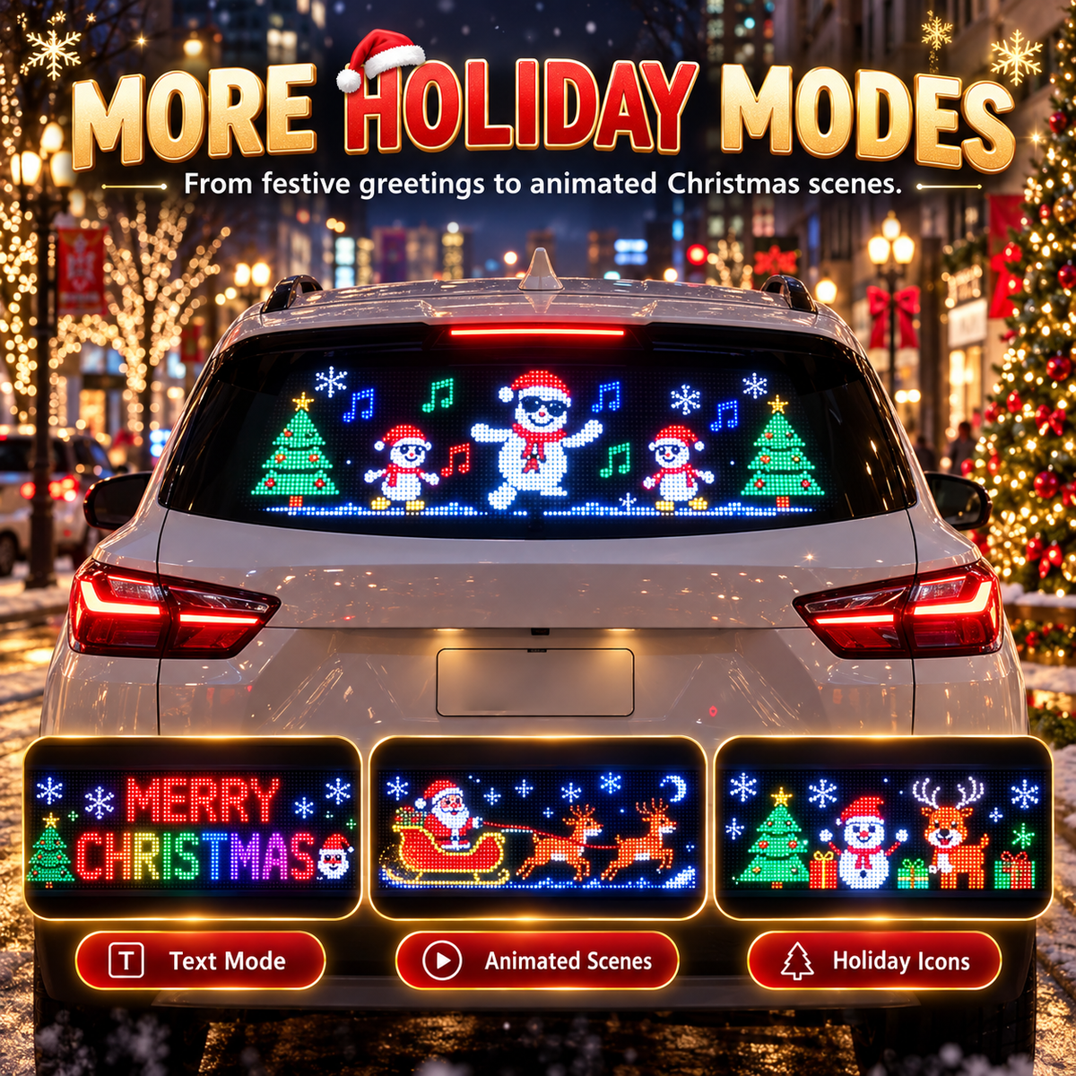 🔥50% OFF🎅 Animated Christmas LED Rear Window Panel – App Controlled Car Display✨