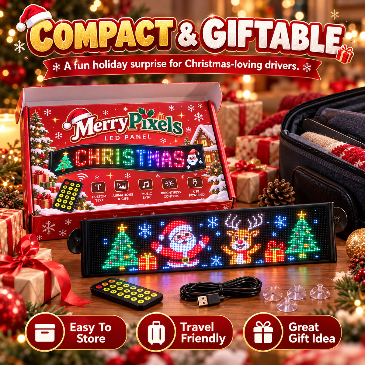 🔥50% OFF🎅 Animated Christmas LED Rear Window Panel – App Controlled Car Display✨