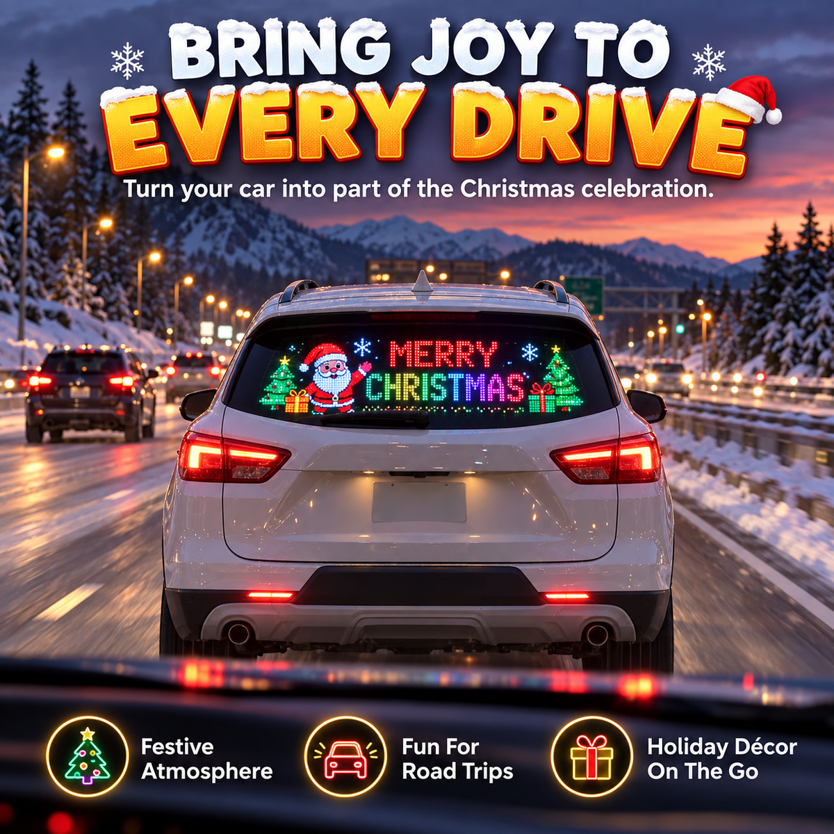 🔥50% OFF🎅 Animated Christmas LED Rear Window Panel – App Controlled Car Display✨