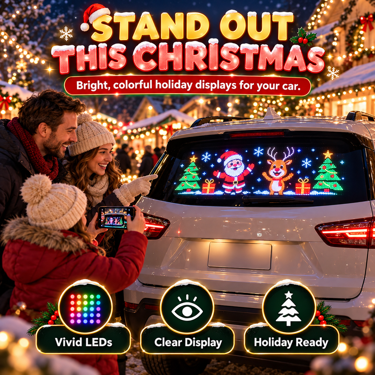 🔥50% OFF🎅 Animated Christmas LED Rear Window Panel – App Controlled Car Display✨