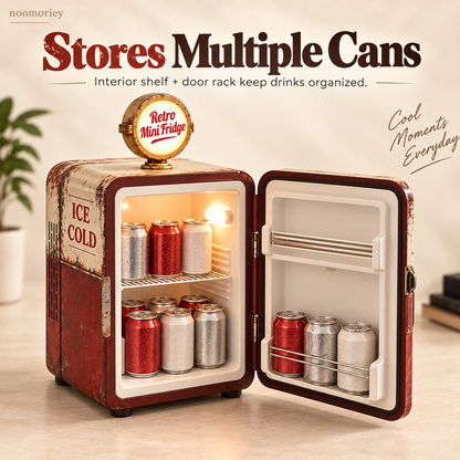🥤 Vintage Gas Pump Mini Fridge – Retro Beverage Cooler with Illuminated Top Sign
