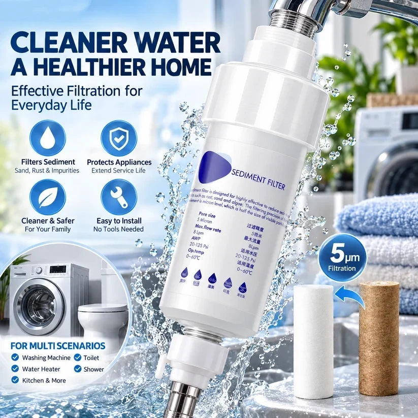 💧 50% OFF 5μm Sediment Water Filter – Cleaner Water For Washing Machine & Home