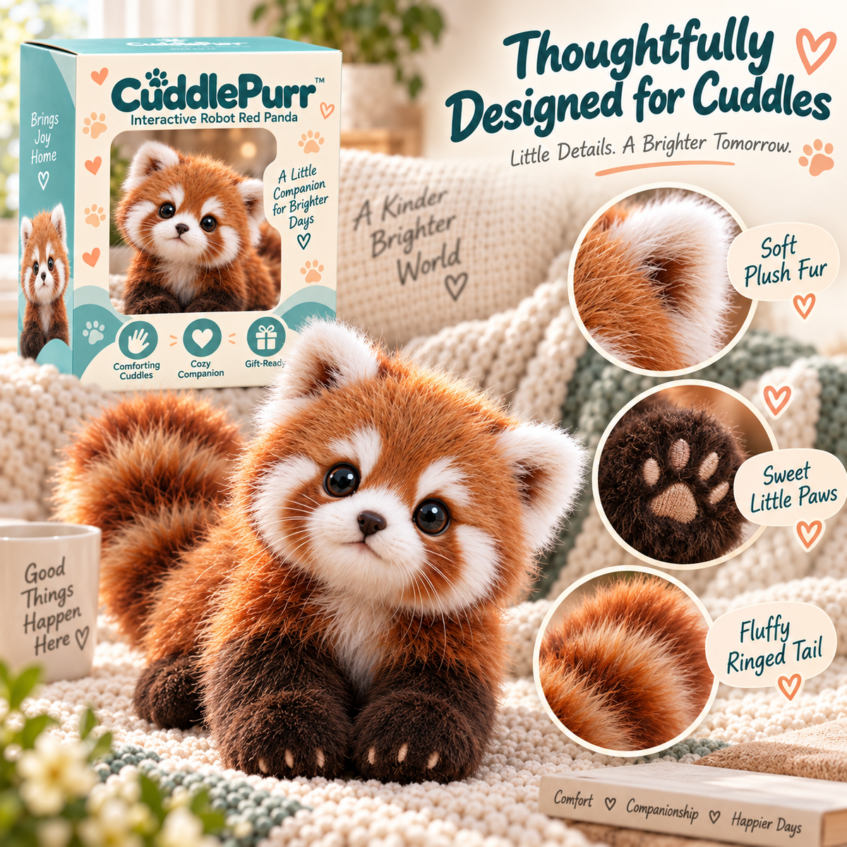 🐾❤️ CuddlePurr™ Red Panda – Interactive Plush Companion | A Little Friend, A Lot of Love