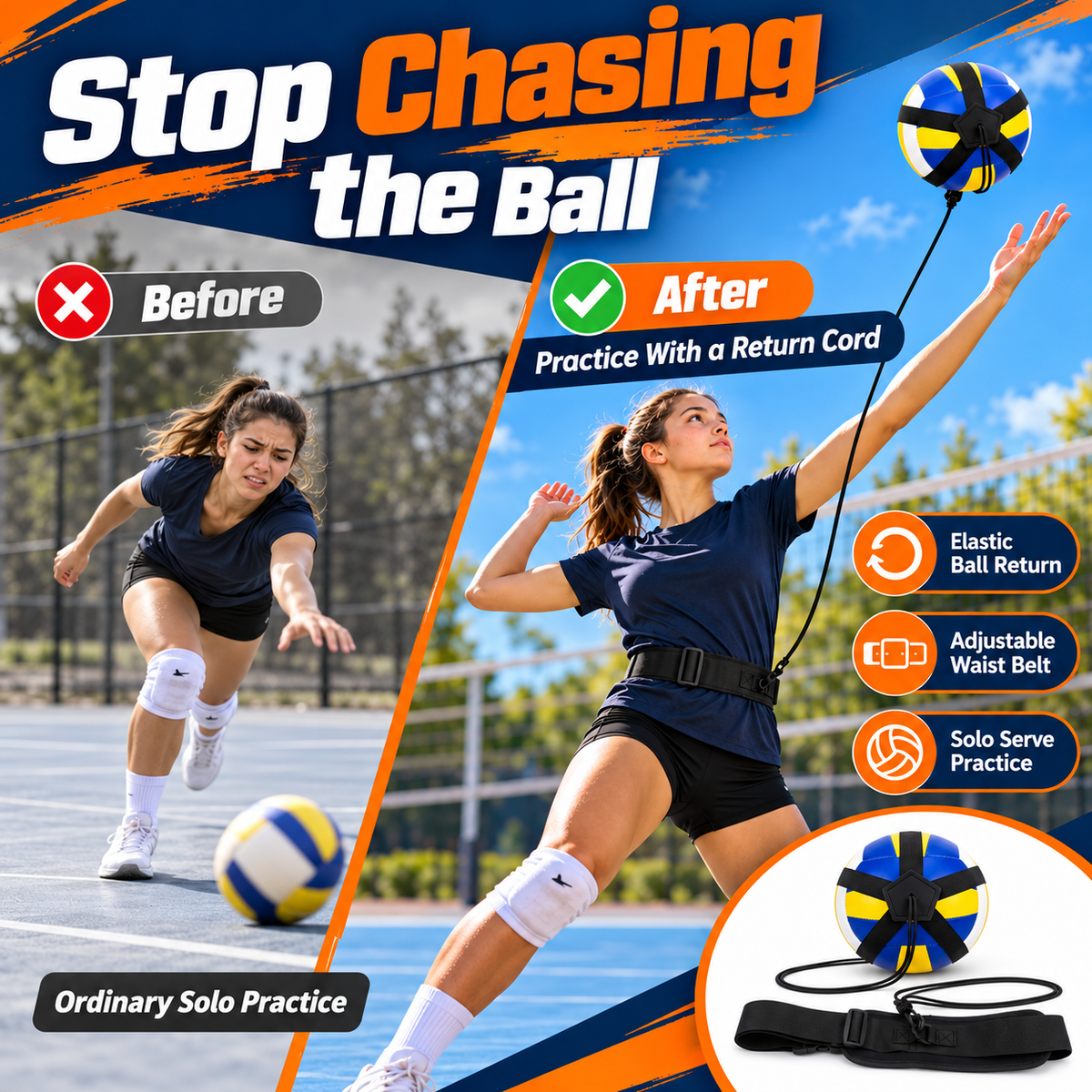 Volleyball Serve Trainer – Solo Practice Belt with Rebound Cord