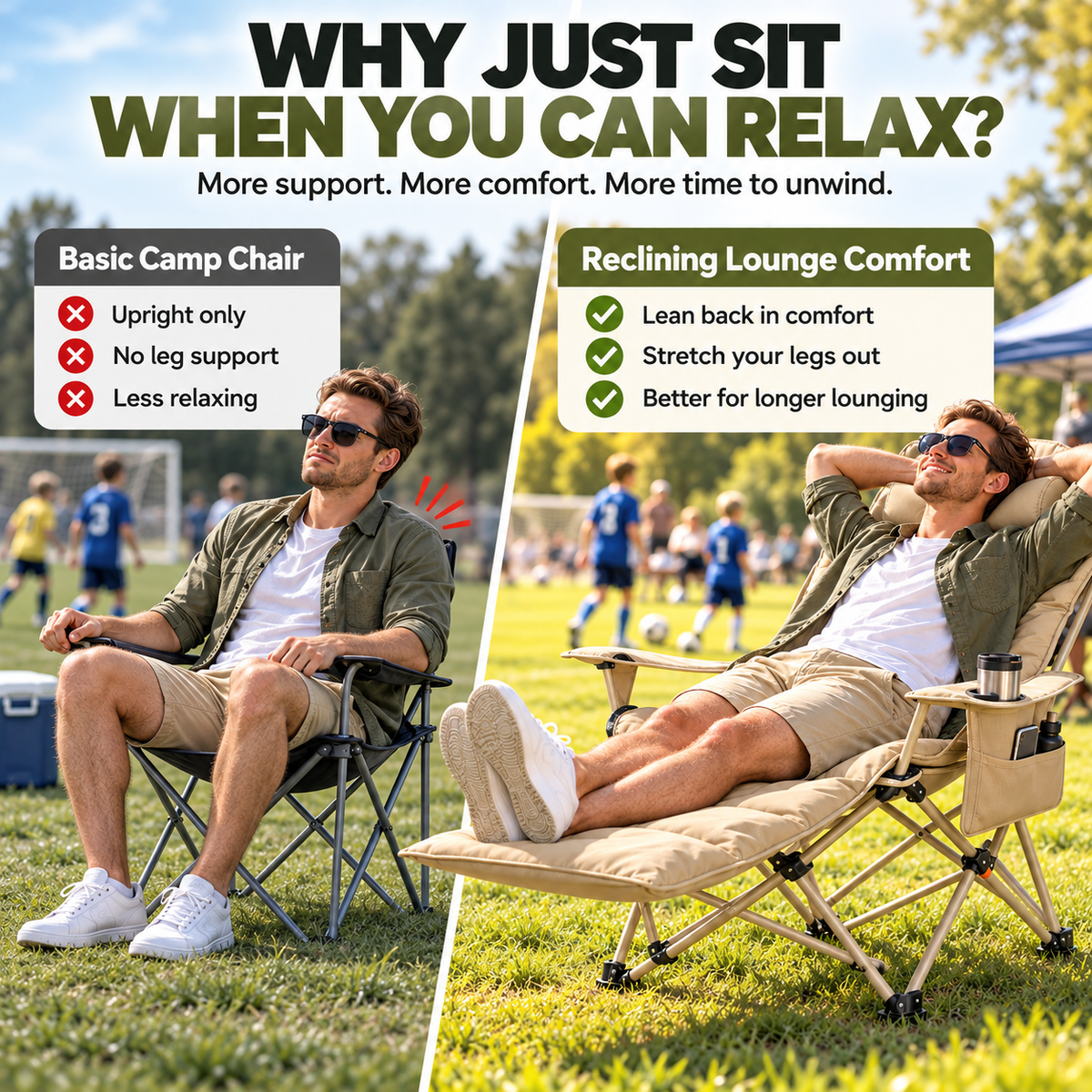 🔥Limited Time 50% OFF — 4-Position Reclining Camping Chair with Removable Footrest ✨ Stretch Out in Comfort