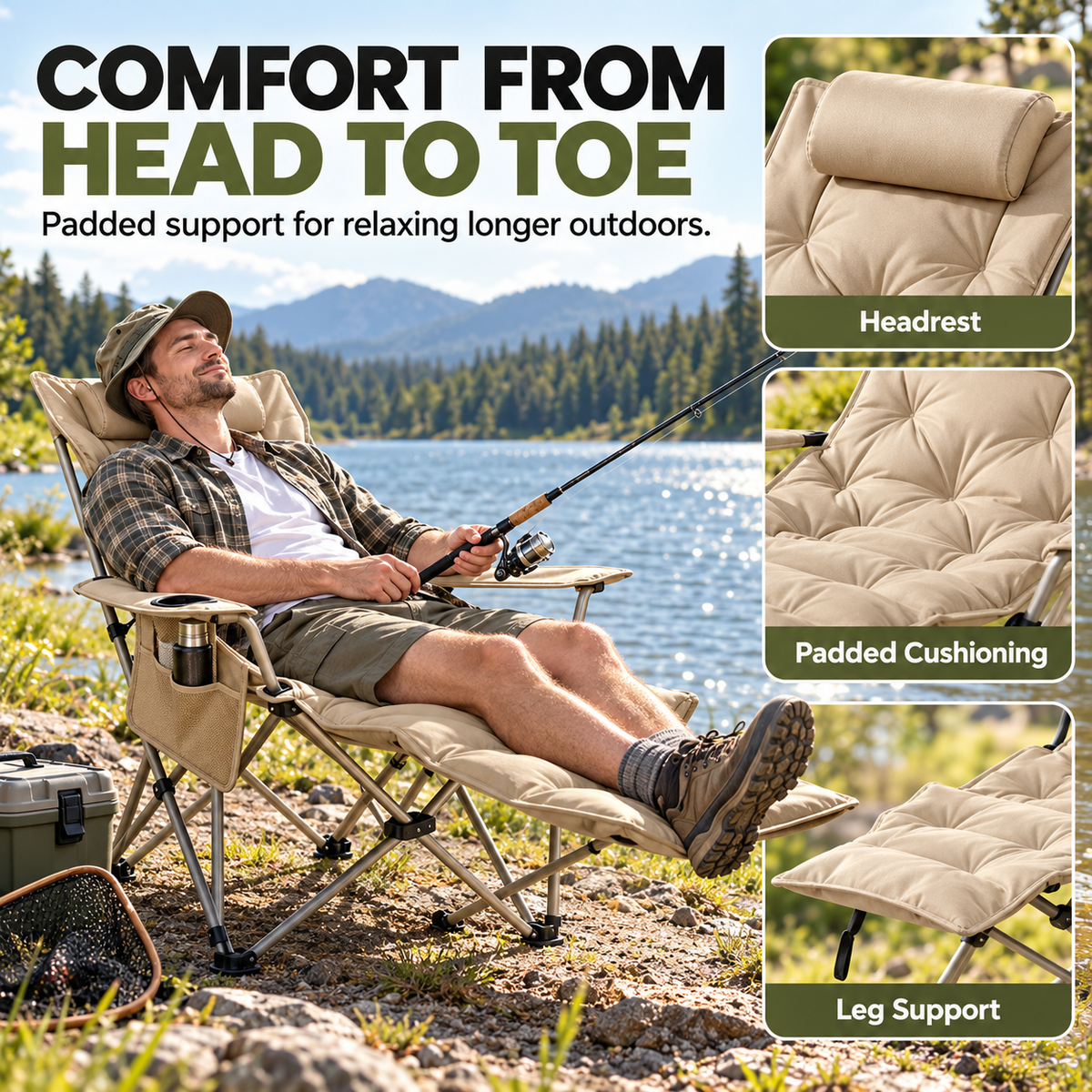 🔥Limited Time 50% OFF — 4-Position Reclining Camping Chair with Removable Footrest ✨ Stretch Out in Comfort