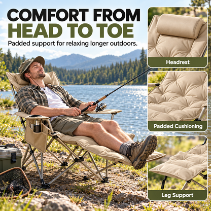 🔥Limited Time 50% OFF — 4-Position Reclining Camping Chair with Removable Footrest ✨ Stretch Out in Comfort