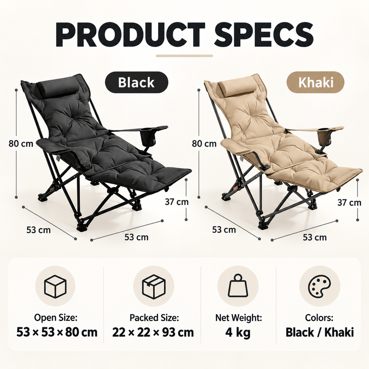 🔥Limited Time 50% OFF — 4-Position Reclining Camping Chair with Removable Footrest ✨ Stretch Out in Comfort