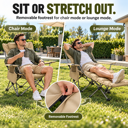 🔥Limited Time 50% OFF — 4-Position Reclining Camping Chair with Removable Footrest ✨ Stretch Out in Comfort